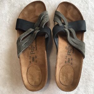 Birkenstock size 40 brown/black slip on.